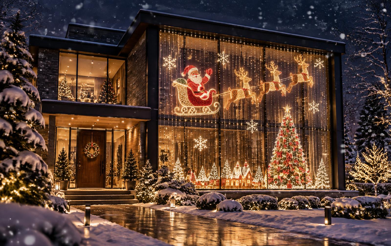 Home transformed with a MerryGlow animated Christmas display